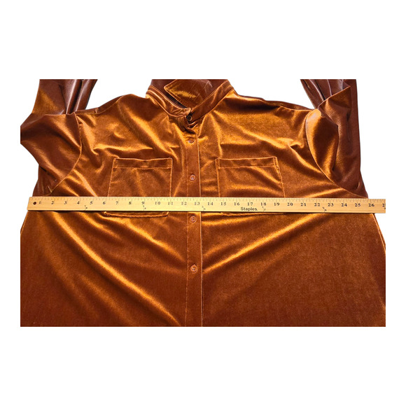 Retro Womens Burnt Orange Velvet Button Up Shirt Size 2XL Long Sleeve Grunge - Picture 8 of 9